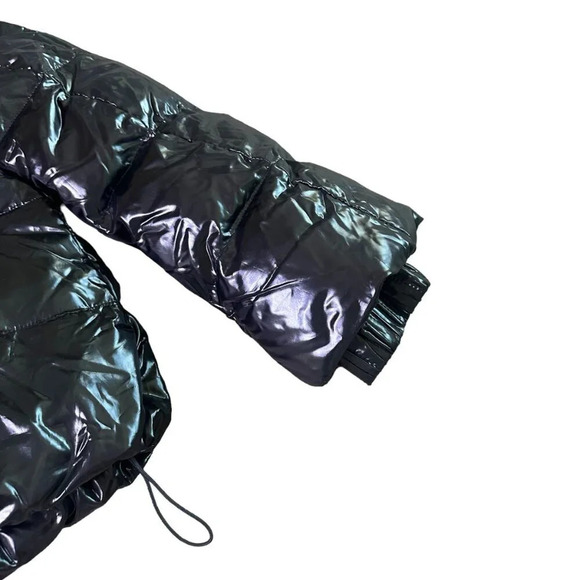 Duvetica Black Patent Real Down Coat Jacket Snap-Down Ruffle Rare Size Small 38 - Picture 10 of 16